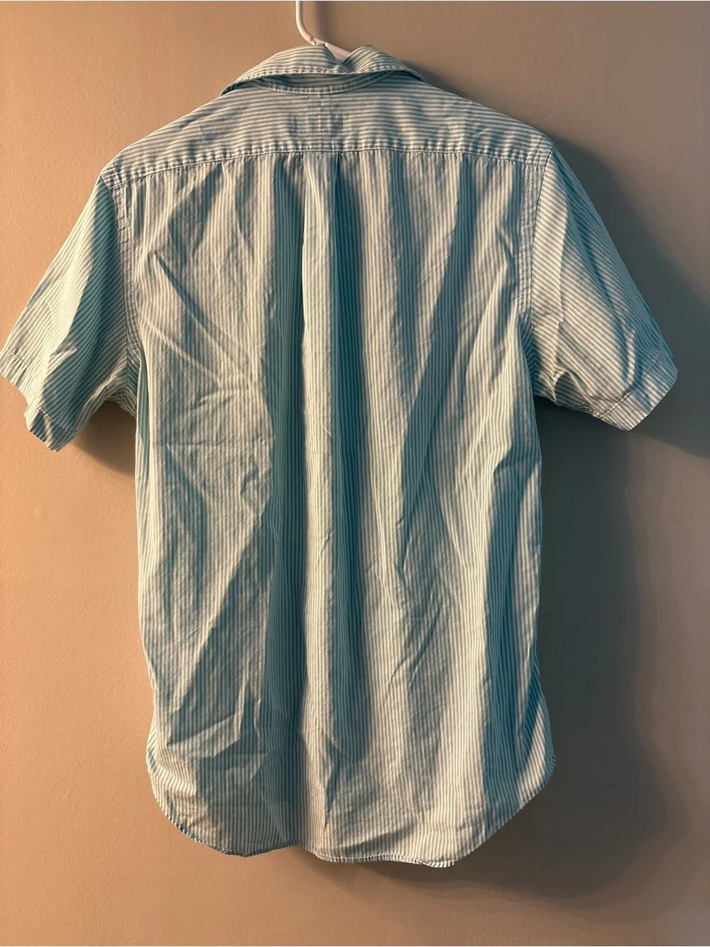 Ralph Lauren Light Blue and White Striped Short-Sleeve Button-Down Shirt
